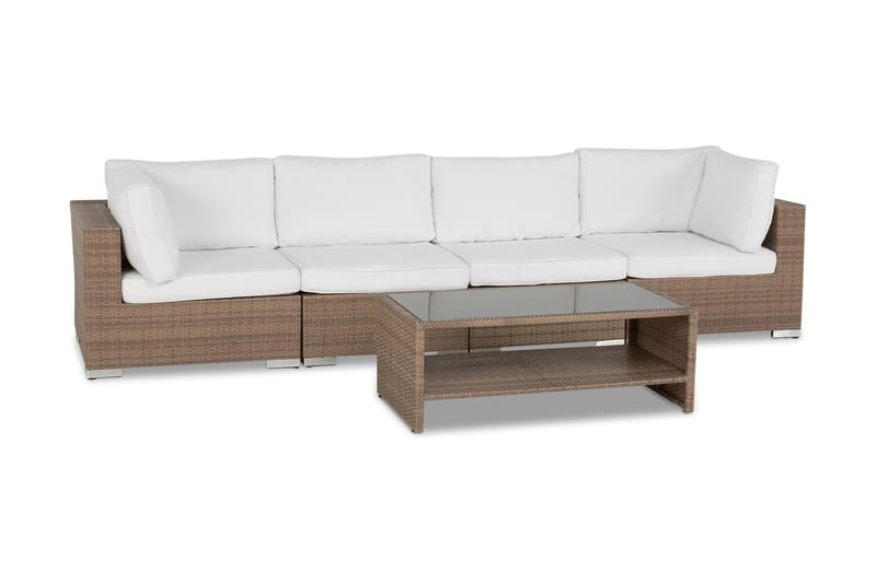Bahamas Loungegrupp utomhus - Soffgrupp till trädgården med 4-sits - Loungeset konstrotting utemöbler - Sand / Vita dynor - Utemöbler & utemiljö - Loungemöbler - Loungeset & loungegrupp