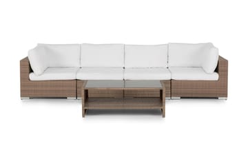 Bahamas Loungegrupp utomhus - Soffgrupp till trädgården med 4-sits - Loungeset konstrotting utemöbler - Sand / Vita dynor - Utemöbler & utemiljö - Loungemöbler - Loungeset & loungegrupp