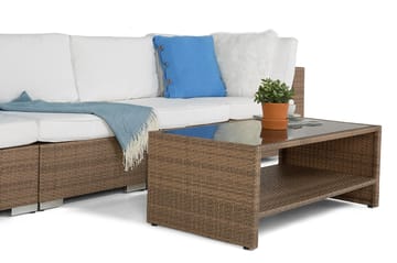 Bahamas Loungegrupp utomhus - Soffgrupp till trädgården med 4-sits - Loungeset konstrotting utemöbler - Sand / Vita dynor - Utemöbler & utemiljö - Loungemöbler - Loungeset & loungegrupp