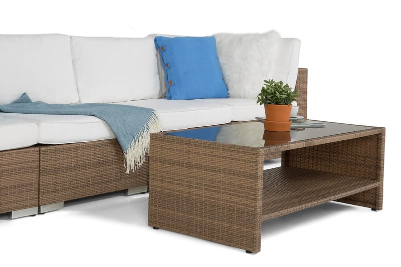 Bahamas Loungegrupp utomhus - Soffgrupp till trädgården med 4-sits - Loungeset konstrotting utemöbler - Sand / Vita dynor - Utemöbler & utemiljö - Loungemöbler - Loungeset & loungegrupp