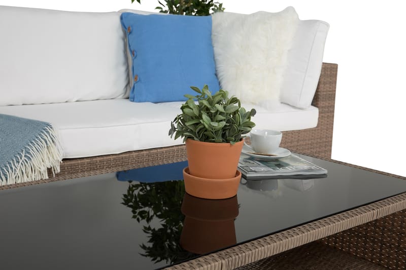 Bahamas Loungegrupp utomhus - Soffgrupp till trädgården med 4-sits - Loungeset konstrotting utemöbler - Sand / Vita dynor - Utemöbler & utemiljö - Loungemöbler - Loungeset & loungegrupp
