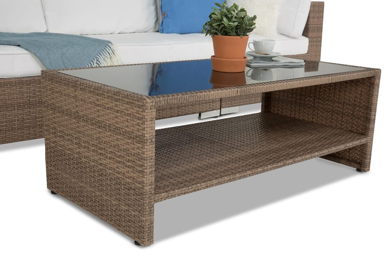 Bahamas Loungegrupp utomhus - Soffgrupp till trädgården med 4-sits - Loungeset konstrotting utemöbler - Sand / Vita dynor - Utemöbler & utemiljö - Loungemöbler - Loungeset & loungegrupp