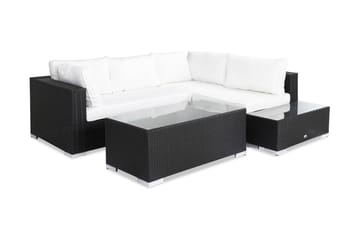 Bahamas Loungegrupp utomhus - Soffgrupp till uteplats & terrass 4-sits - Loungeset konstrotting utemöbler - Svart / Vita dynor - Utemöbler & utemiljö - Loungemöbler - Loungeset & loungegrupp
