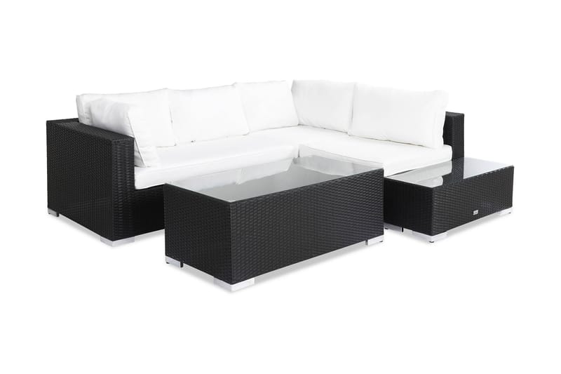 Bahamas Loungegrupp utomhus - Soffgrupp till uteplats & terrass 4-sits - Loungeset konstrotting utemöbler - Svart / Vita dynor - Utemöbler & utemiljö - Loungemöbler - Loungeset & loungegrupp