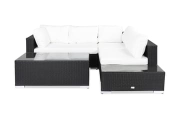 Bahamas Loungegrupp utomhus - Soffgrupp till uteplats & terrass 4-sits - Loungeset konstrotting utemöbler - Svart / Vita dynor - Utemöbler & utemiljö - Loungemöbler - Loungeset & loungegrupp