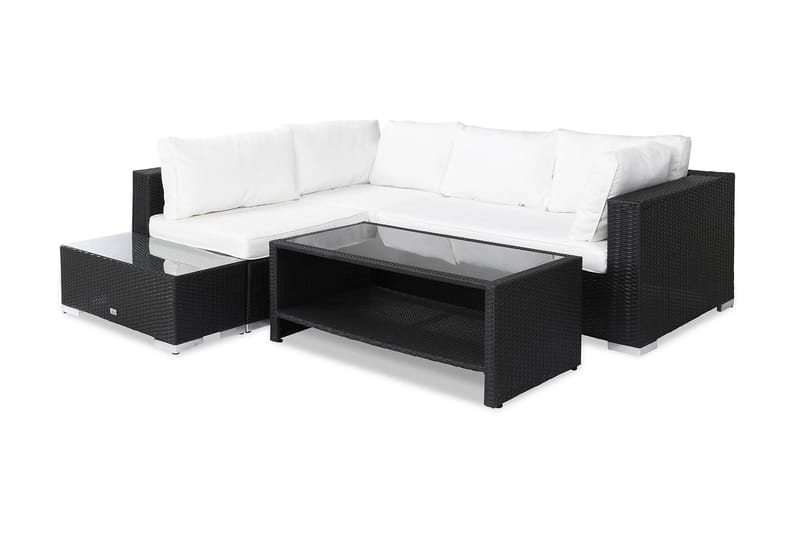 Bahamas Loungegrupp utomhus - Soffgrupp till uteplats & terrass 4-sits Loungeset utemöbler - Bord med hyllplan - Svart / Vita dynor - Utemöbler & utemiljö - Loungemöbler - Loungeset & loungegrupp