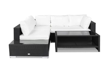Bahamas Loungegrupp utomhus - Soffgrupp till uteplats & terrass 4-sits Loungeset utemöbler - Bord med hyllplan - Svart / Vita dynor - Utemöbler & utemiljö - Loungemöbler - Loungeset & loungegrupp
