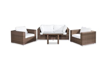 Bahamas Loungegrupp utomhus - Soffgrupp till uteplats 4-sits - Loungeset konstrotting utemöbler - 2 fåtöljer - Sand / Brun / VIta dynor - Utemöbler & utemiljö - Loungemöbler - Loungeset & loungegrupp