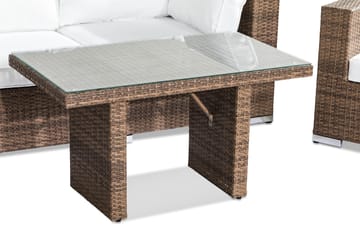 Bahamas Loungegrupp utomhus - Soffgrupp till uteplats 4-sits - Loungeset konstrotting utemöbler - 2 fåtöljer - Sand / Brun / VIta dynor - Utemöbler & utemiljö - Loungemöbler - Loungeset & loungegrupp