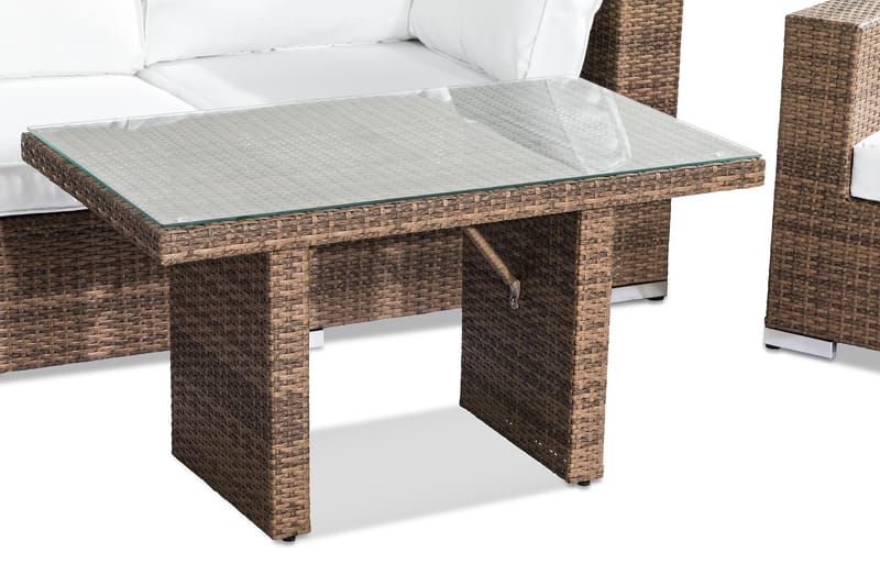 Bahamas Loungegrupp utomhus - Soffgrupp till uteplats 4-sits - Loungeset konstrotting utemöbler - 2 fåtöljer - Sand / Brun / VIta dynor - Utemöbler & utemiljö - Loungemöbler - Loungeset & loungegrupp