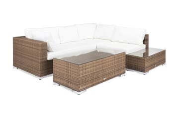 Bahamas Loungegrupp utomhus - Soffgrupp till uteplats 4-sits - Loungeset konstrotting utemöbler - Brun / Vita dynor - Utemöbler & utemiljö - Loungemöbler - Loungeset & loungegrupp