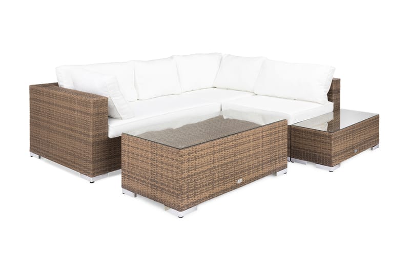 Bahamas Loungegrupp utomhus - Soffgrupp till uteplats 4-sits - Loungeset konstrotting utemöbler - Brun / Vita dynor - Utemöbler & utemiljö - Loungemöbler - Loungeset & loungegrupp