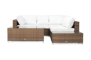 Bahamas Loungegrupp utomhus - Soffgrupp till uteplats 4-sits - Loungeset konstrotting utemöbler - Brun / Vita dynor - Utemöbler & utemiljö - Loungemöbler - Loungeset & loungegrupp