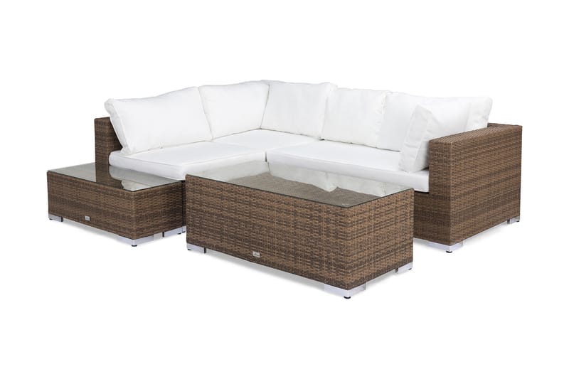 Bahamas Loungegrupp utomhus - Soffgrupp till uteplats 4-sits - Loungeset konstrotting utemöbler - Brun / Vita dynor - Utemöbler & utemiljö - Loungemöbler - Loungeset & loungegrupp