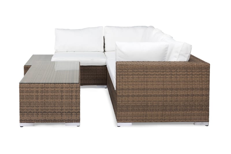 Bahamas Loungegrupp utomhus - Soffgrupp till uteplats 4-sits - Loungeset konstrotting utemöbler - Brun / Vita dynor - Utemöbler & utemiljö - Loungemöbler - Loungeset & loungegrupp