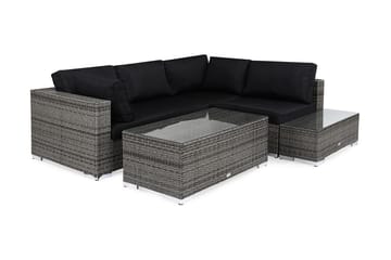 Bahamas Loungegrupp utomhus - Soffgrupp till uteplats 4-sits - Loungeset konstrotting utemöbler - Grå / Svarta dynor - Utemöbler & utemiljö - Loungemöbler - Loungeset & loungegrupp