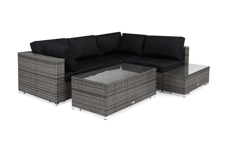 Bahamas Loungegrupp utomhus - Soffgrupp till uteplats 4-sits - Loungeset konstrotting utemöbler - Grå / Svarta dynor - Utemöbler & utemiljö - Loungemöbler - Loungeset & loungegrupp