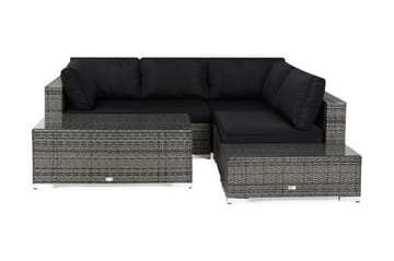 Bahamas Loungegrupp utomhus - Soffgrupp till uteplats 4-sits - Loungeset konstrotting utemöbler - Grå / Svarta dynor - Utemöbler & utemiljö - Loungemöbler - Loungeset & loungegrupp