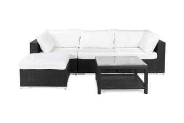 Bahamas Loungegrupp utomhus - Soffgrupp till uteplats 4-sits - Loungeset utemöbler - Bord 75x75 - Svart / Vita dynor - Utemöbler & utemiljö - Loungemöbler - Loungeset & loungegrupp