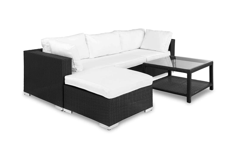 Bahamas Loungegrupp utomhus - Soffgrupp till uteplats 4-sits - Loungeset utemöbler - Bord 75x75 - Svart / Vita dynor - Utemöbler & utemiljö - Loungemöbler - Loungeset & loungegrupp