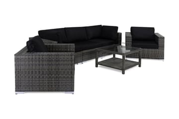 Bahamas Loungegrupp utomhus - Soffgrupp till uteplats 5-sits - Loungeset konstrotting utemöbler - Bord 75x75 - Grå / Mörk / Svarta dynor - Utemöbler & utemiljö - Loungemöbler - Loungeset & loungegrupp