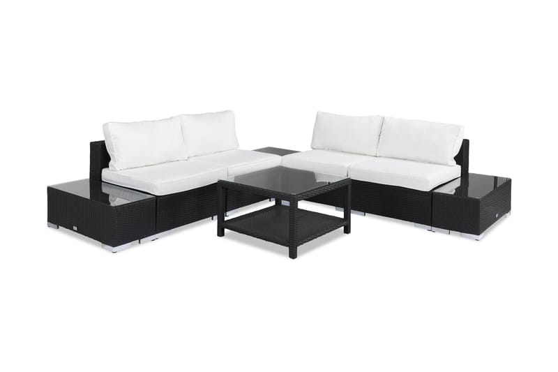 Bahamas Loungegrupp utomhus - Soffgrupp till uteplats 5-sits - Loungeset konstrotting utemöbler - Svart / Mörk/ Vita dynor - Utemöbler & utemiljö - Loungemöbler - Loungeset & loungegrupp