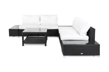 Bahamas Loungegrupp utomhus - Soffgrupp till uteplats 5-sits - Loungeset konstrotting utemöbler - Svart / Mörk/ Vita dynor - Utemöbler & utemiljö - Loungemöbler - Loungeset & loungegrupp