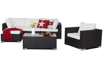 Bahamas Loungegrupp utomhus - Soffgrupp till uteplats 5-sits - Loungeset konstrotting utemöbler - Svart / Vita dynor - Utemöbler & utemiljö - Loungemöbler - Loungeset & loungegrupp