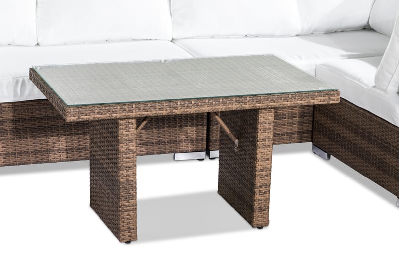 Bahamas Loungegrupp utomhus - Soffgrupp till uteplats 5-sits - Loungeset utemöbler - Sand / Brun / Vita dynor - Utemöbler & utemiljö - Loungemöbler - Loungeset & loungegrupp