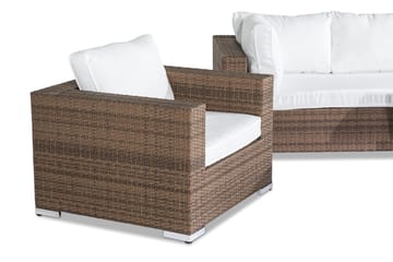 Bahamas Loungegrupp utomhus - Soffgrupp till uteplats 6-sits - Loungeset konstrotting utemöbler - Sand / Brun / Vita dynor - Utemöbler & utemiljö - Loungemöbler - Loungeset & loungegrupp
