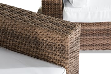 Bahamas Loungegrupp utomhus - Soffgrupp till uteplats 6-sits - Loungeset konstrotting utemöbler - Sand / Brun / Vita dynor - Utemöbler & utemiljö - Loungemöbler - Loungeset & loungegrupp