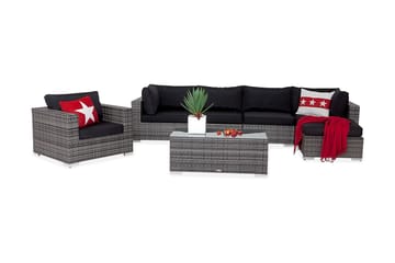 Bahamas Stor loungegrupp ute - Soffgrupp till uteplats 6-sits - Loungeset konstrotting utemöbler - Grå / Svarta dynor - Utemöbler & utemiljö - Loungemöbler - Loungeset & loungegrupp