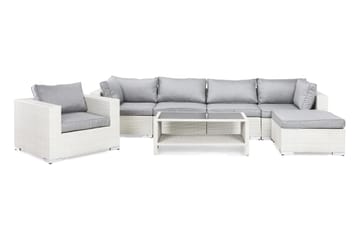 Bahamas Stor Loungegrupp Utomhus - 6-sits Konstrotting Utemöbler Loungeset för Trädgård - Vit / Gråa dynor - Utemöbler & utemiljö - Loungemöbler - Loungeset & loungegrupp