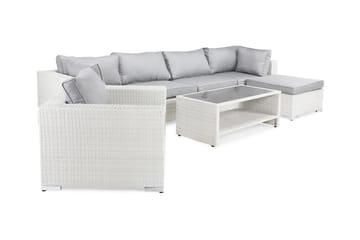 Bahamas Stor Loungegrupp Utomhus - 6-sits Konstrotting Utemöbler Loungeset för Trädgård - Vit / Gråa dynor - Utemöbler & utemiljö - Loungemöbler - Loungeset & loungegrupp