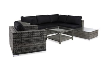 Bahamas Stor Loungegrupp Utomhus - 6-sits Konstrotting Utemöbler Loungeset för Uteplats och Altan - Grå / Svarta dynor - Utemöbler & utemiljö - Loungemöbler - Loungeset & loungegrupp