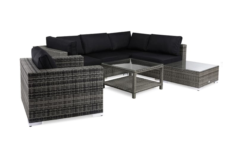 Bahamas Stor Loungegrupp Utomhus - 6-sits Konstrotting Utemöbler Loungeset för Uteplats och Altan - Grå / Svarta dynor - Utemöbler & utemiljö - Loungemöbler - Loungeset & loungegrupp