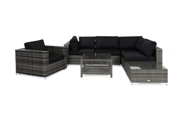 Bahamas Stor Loungegrupp Utomhus - 6-sits Konstrotting Utemöbler Loungeset för Uteplats och Altan - Grå / Svarta dynor - Utemöbler & utemiljö - Loungemöbler - Loungeset & loungegrupp