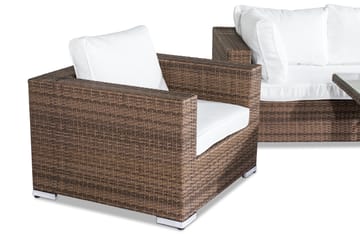 Bahamas Stor Loungegrupp Utomhus - 6-sits Konstrotting Utemöbler Loungeset med Utefåtölj för Uteplats och Trädgård - Beige / Vita dynor / Glas - Utemöbler & utemiljö - Loungemöbler - Loungeset & loungegrupp