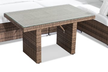 Bahamas Stor Loungegrupp Utomhus - 6-sits Konstrotting Utemöbler Loungeset med Utefåtölj för Uteplats och Trädgård - Beige / Vita dynor / Glas - Utemöbler & utemiljö - Loungemöbler - Loungeset & loungegrupp