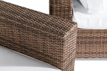 Bahamas Stor Loungegrupp Utomhus - 6-sits Konstrotting Utemöbler Loungeset med Utefåtölj för Uteplats och Trädgård - Beige / Vita dynor / Glas - Utemöbler & utemiljö - Loungemöbler - Loungeset & loungegrupp