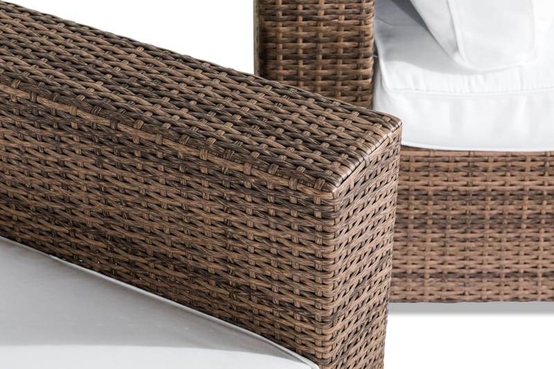 Bahamas Stor Loungegrupp Utomhus - 6-sits Konstrotting Utemöbler Loungeset med Utefåtölj för Uteplats och Trädgård - Beige / Vita dynor / Glas - Utemöbler & utemiljö - Loungemöbler - Loungeset & loungegrupp
