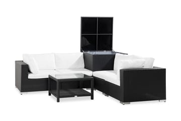 Bahamas Stor loungegrupp utomhus - Soffgrupp 7-sits till uteplats - Loungeset med dynbox konstrotting utemöbler - Svart / Vita dynor - Utemöbler & utemiljö - Loungemöbler - Loungeset & loungegrupp