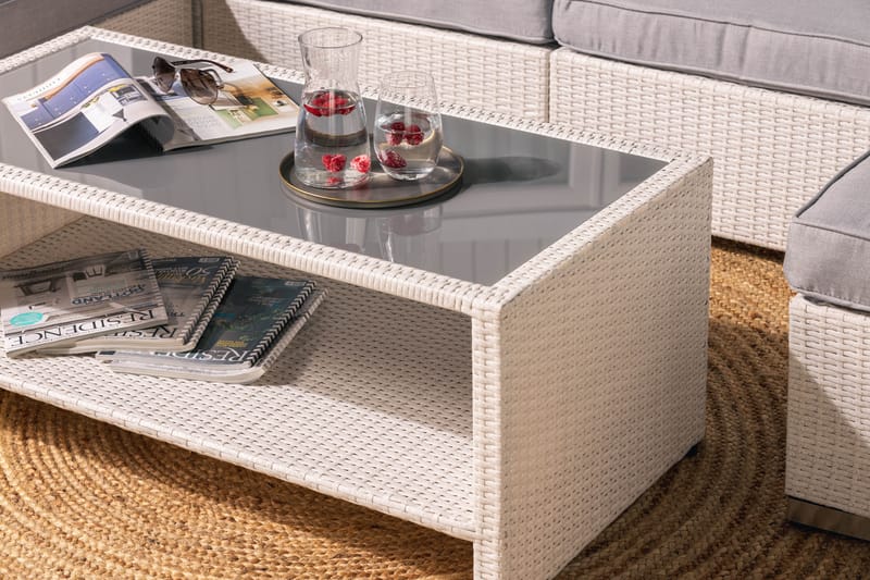 Bahamas Stor loungegrupp utomhus - Soffgrupp till uteplats & trädgård 6-sits - Loungeset konstrotting utemöbler - Vit / Gråa dynor - Utemöbler & utemiljö - Loungemöbler - Loungeset & loungegrupp