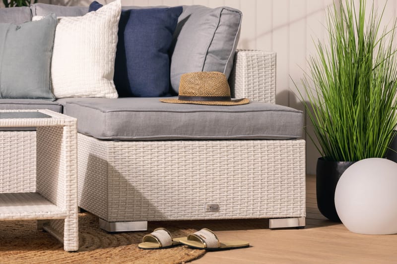 Bahamas Stor loungegrupp utomhus - Soffgrupp till uteplats & trädgård 6-sits - Loungeset konstrotting utemöbler - Vit / Gråa dynor - Utemöbler & utemiljö - Loungemöbler - Loungeset & loungegrupp