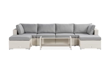 Bahamas Stor loungegrupp utomhus - Soffgrupp till uteplats & trädgård 6-sits - Loungeset konstrotting utemöbler - Vit / Gråa dynor - Utemöbler & utemiljö - Loungemöbler - Loungeset & loungegrupp