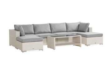 Bahamas Stor loungegrupp utomhus - Soffgrupp till uteplats & trädgård 6-sits - Loungeset konstrotting utemöbler - Vit / Gråa dynor - Utemöbler & utemiljö - Loungemöbler - Loungeset & loungegrupp