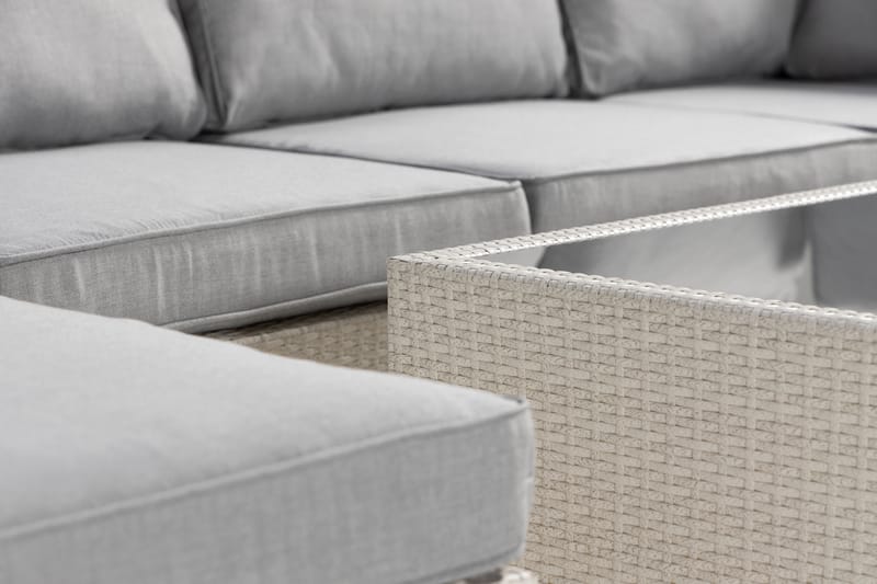 Bahamas Stor loungegrupp utomhus - Soffgrupp till uteplats & trädgård 6-sits - Loungeset konstrotting utemöbler - Vit / Gråa dynor - Utemöbler & utemiljö - Loungemöbler - Loungeset & loungegrupp