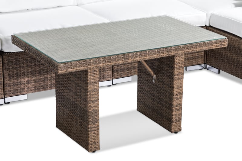 Bahamas Stor loungegrupp utomhus - Soffgrupp till uteplats 6-sits - Loungeset i konstrotting utemöbler - Sand / Brun / Vita dynor - Utemöbler & utemiljö - Loungemöbler - Loungeset & loungegrupp