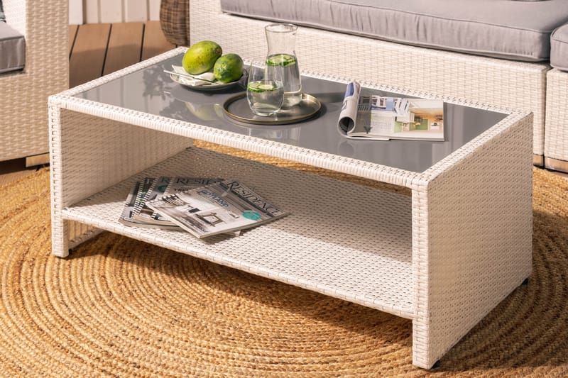 Bahamas Stor loungegrupp utomhus - Soffgrupp till uteplats 6-sits - Loungeset konstrotting utemöbler - Beige / Gråa dynor - Utemöbler & utemiljö - Loungemöbler - Loungeset & loungegrupp