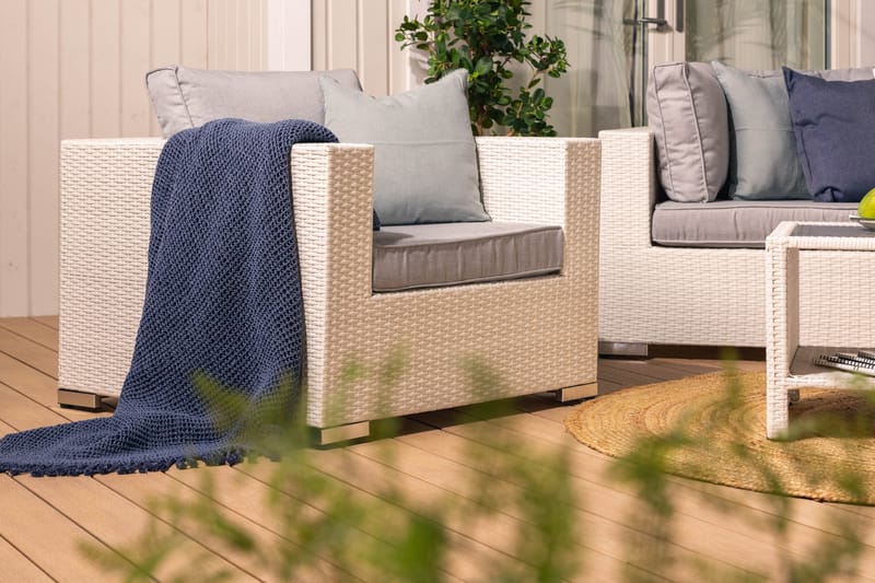 Bahamas Stor loungegrupp utomhus - Soffgrupp till uteplats 6-sits - Loungeset konstrotting utemöbler - Beige / Gråa dynor - Utemöbler & utemiljö - Loungemöbler - Loungeset & loungegrupp